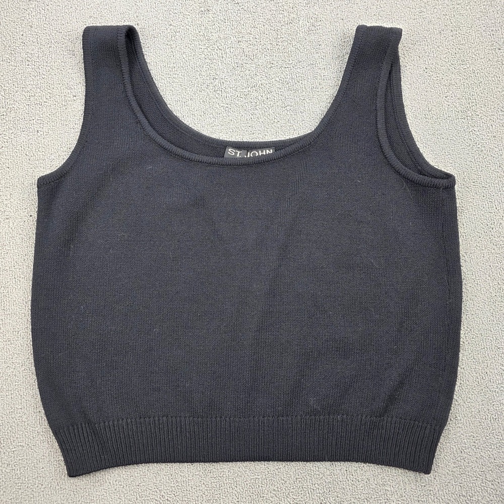 St. John Basics Knit Tank Top Women Black Scoop Neck Sleeveless Luxury Large